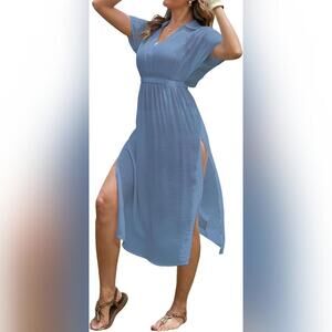 NWT Bsubseach Casual V Neck Beach Swimsuit Dress Cover Up, Medium